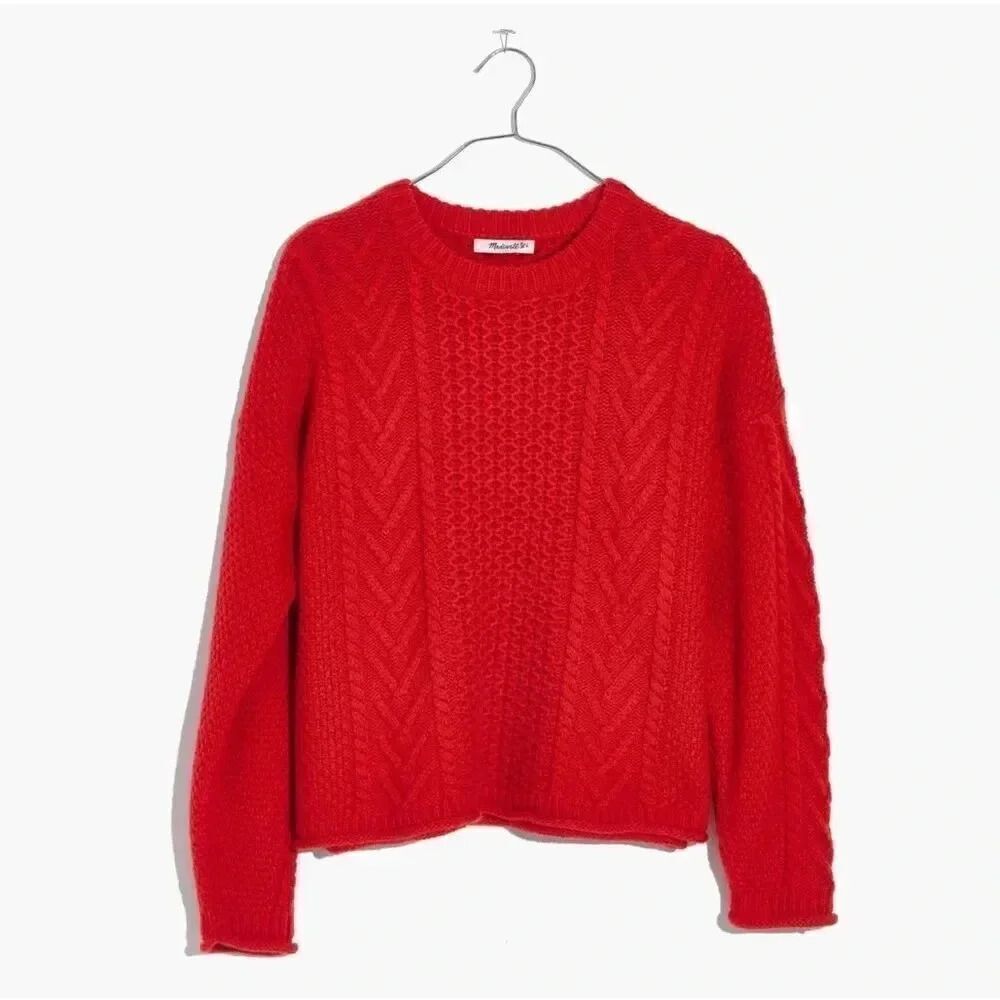 MADEWELL | Cableknit Pullover Sweater Red Orange Baby Alpaca Merino Wool | Small